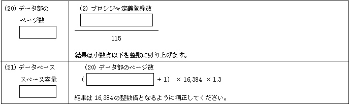 IXDSO_DEF_BTFW_PROCTBLのデータ部のデータベーススペース容量の計算式