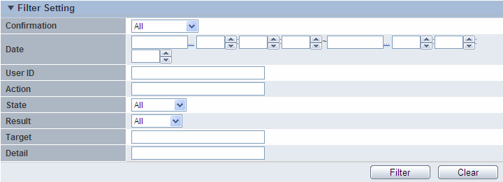 Filter setting screen